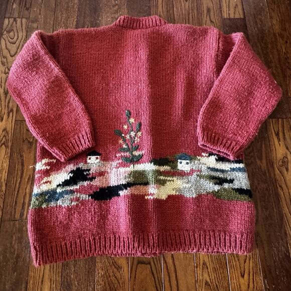 Vintage Dobrila Hand-Knitted Wool Sweater Womens XL Cardigan Houses 80s No Label - Picture 4 of 14